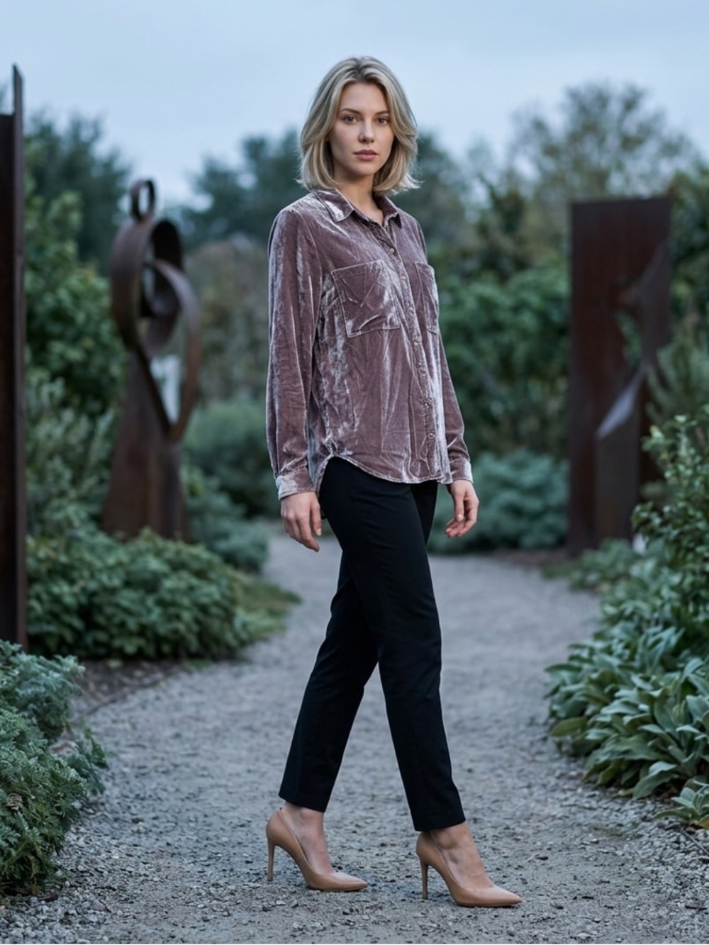 NWT Pilcro by Anthropology Taupe Crushed Velour Button Down Women’s Shirt Sz M